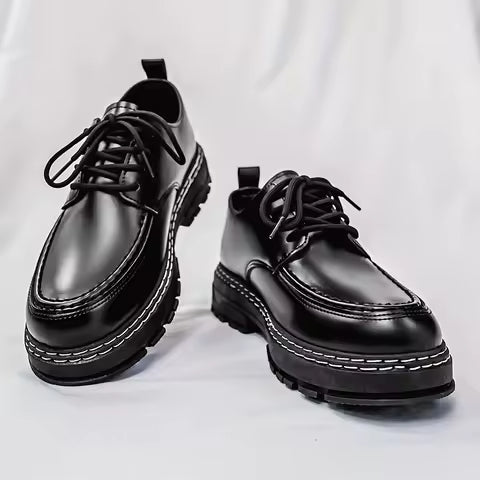 Black Chunky Leather Derby Shoes