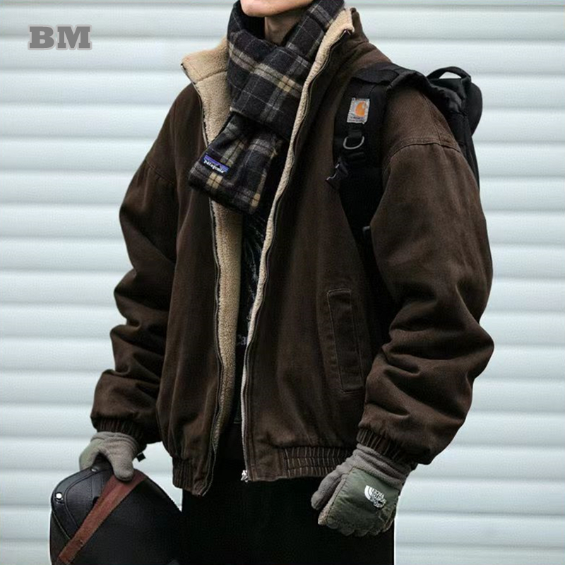 Brown Workwear Bomber with Fleece Lining