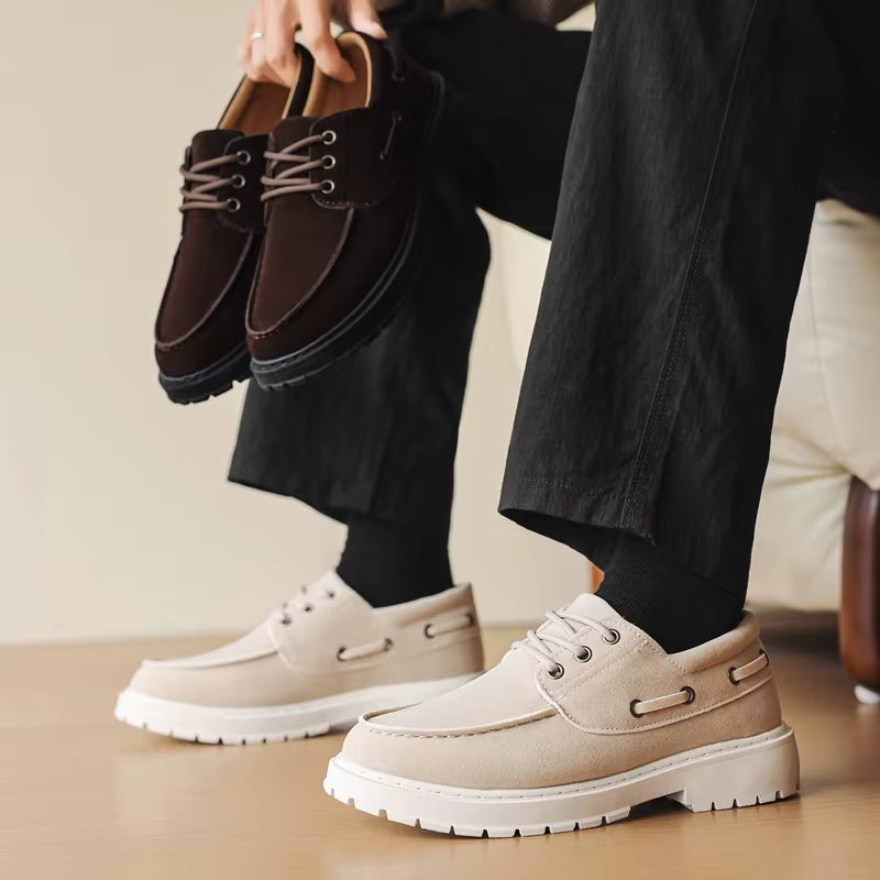 Stone Suede Boat-Style Derby Shoes