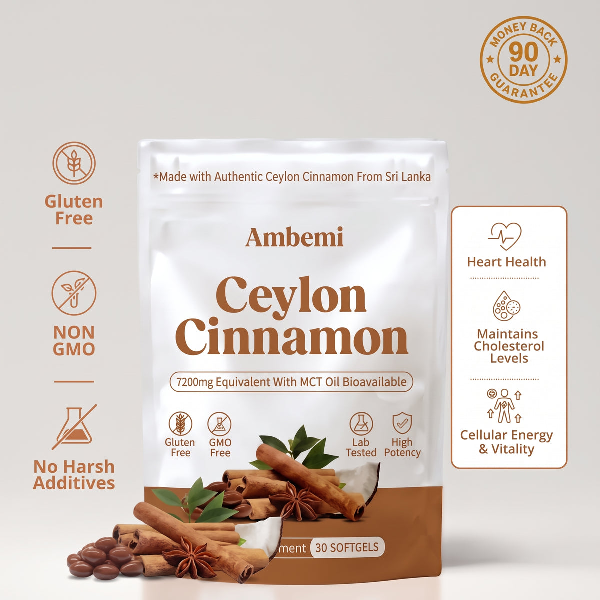 Ceylon Cinnamon 7200mg Equivalent with MCT Oil